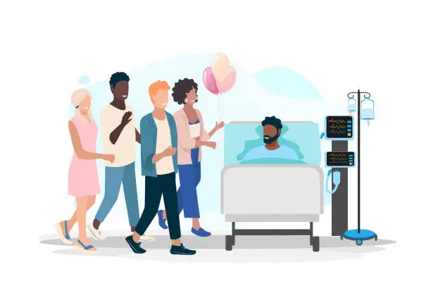 Vector illustration of Visitors in the hospital