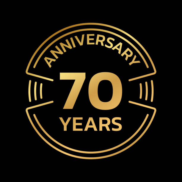 istock 70th Anniversary golden logo or icon. 70 years round stamp design. Birthday celebrating, jubilee circle badge or label template. Vector illustration. 1412643525