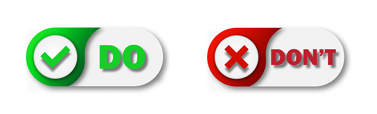 Do and Don't label set. Check mark and cross symbols. Flat vector illustration