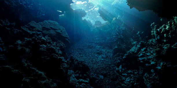 istock Rays of sunlight in underwater caves and tunnels 1412646203