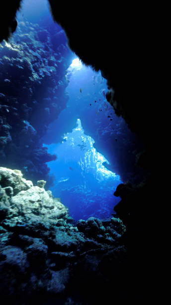 istock Rays of sunlight in underwater caves and tunnels 1412646204