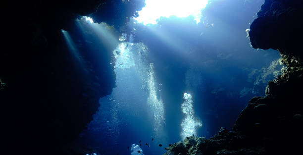 istock Rays of sunlight in underwater caves and tunnels 1412646210