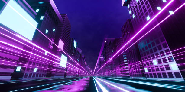 istock Futuristic cyberpunk city 3d render. 1412650017