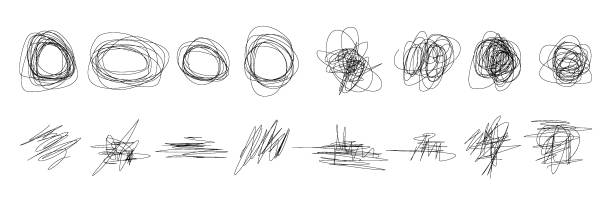 stockillustraties, clipart, cartoons en iconen met hand drawn chaotic scribbles. vector set of abstract mess line doodles, frames - smeerboel