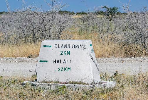 Road Sign to Eland Drive at Etosha National Park in Kunene Region, Namibia