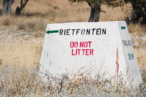 Road Sign to Rietfontein Waterhole at Etosha National Park in Kunene Region, Namibia