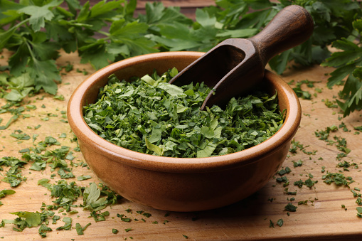 Parsley with cutting board