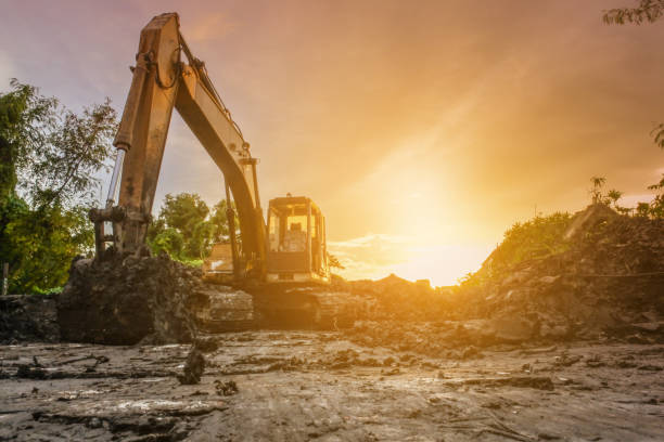 Construction with backhoe stock photo