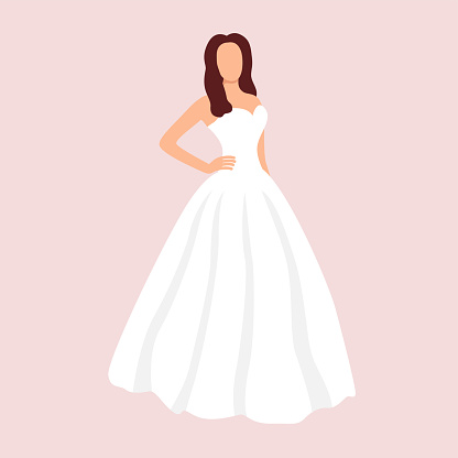 Bride in white wedding dress vector illustration