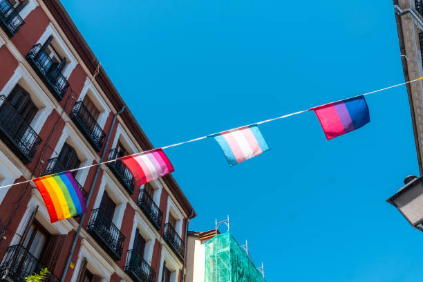 istock LGBT flags hung at the pride party, rainbow, lesbian, bisexual, trans, 1412663754