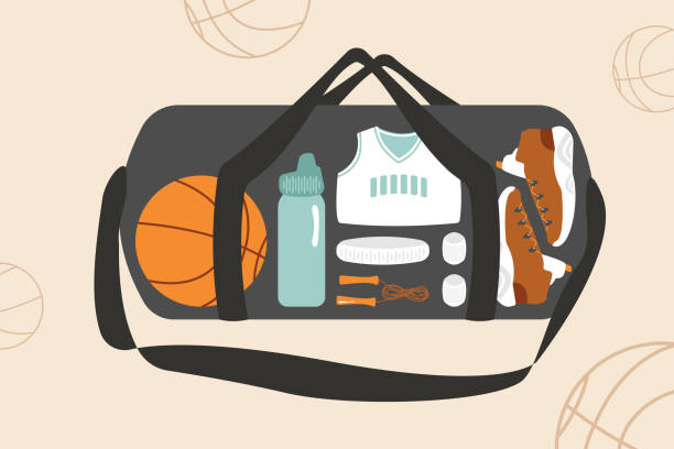 подготовка спортивной сумки для баскетбольной тренировки - basketball basketball player shoe sports clothing stock illustrations