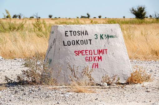 Road Sign for Etosha Pan Lookout at Etosha National Park in Kunene Region, Namibia