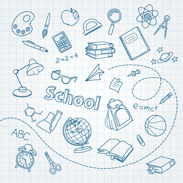 School doodle on notebook page vector background vector art illustration