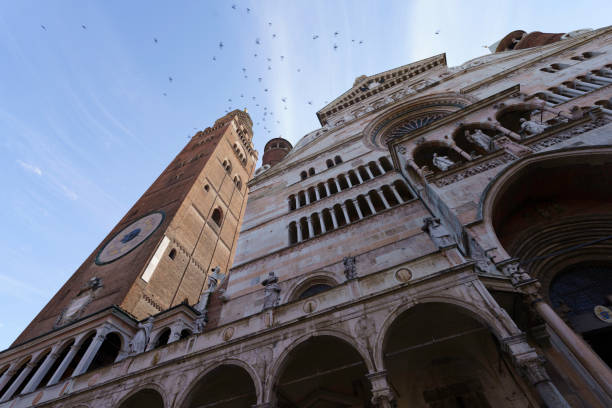 Cremona, Italy - June 26, 2022: Exterior of the medieval cathedral (duomo) of Cremona, Lombardy, Italy