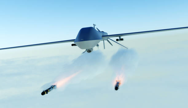istock Military combat drone UAV launching missiles 1412669511