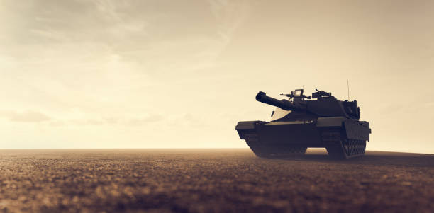 istock Military tank in combat on the field 1412670203