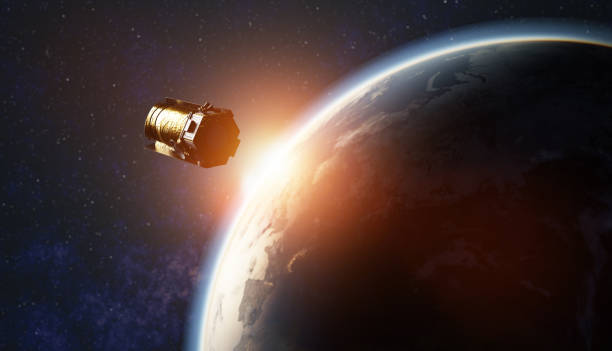 Hubble Space Telescope and Earth. 3d render Elements of this image furnished by NASA
