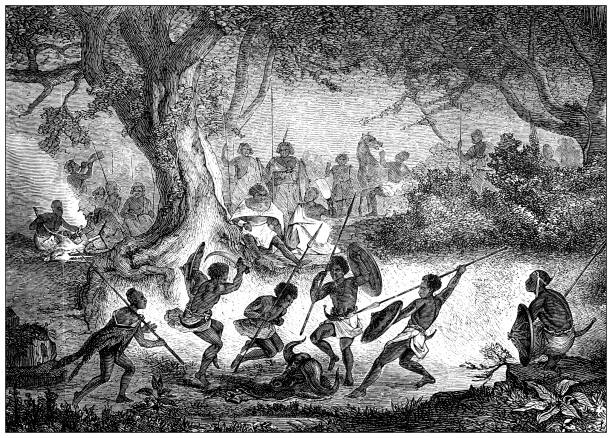 Antique illustration, ethnography and indigenous cultures: Africa, Oromo buffalo dance