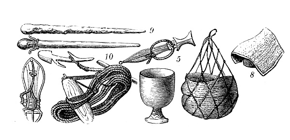 Antique illustration, ethnography and indigenous cultures: Africa, Tools and weapons