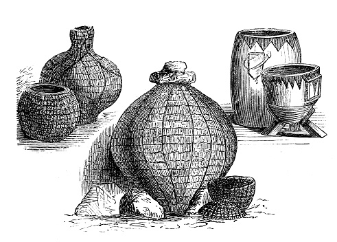 Antique illustration, ethnography and indigenous cultures: Africa, Vases and baskets, Basotho/Sotho