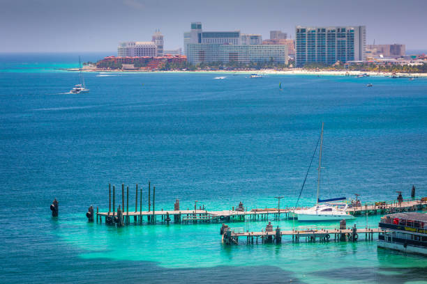 istock Tropical paradise: Cancun idyllic caribbean beach from above, Riviera Maya 1412674480