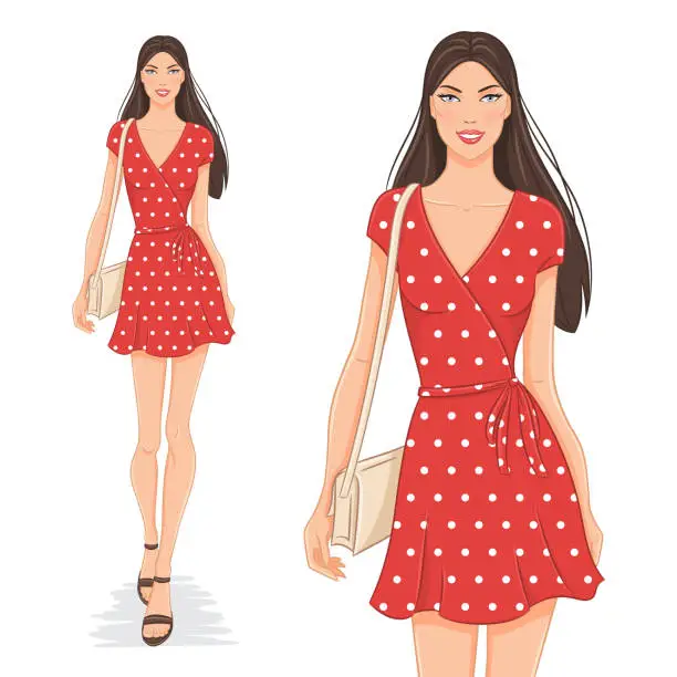 Vector illustration of Beautiful young woman in a summer outfit
