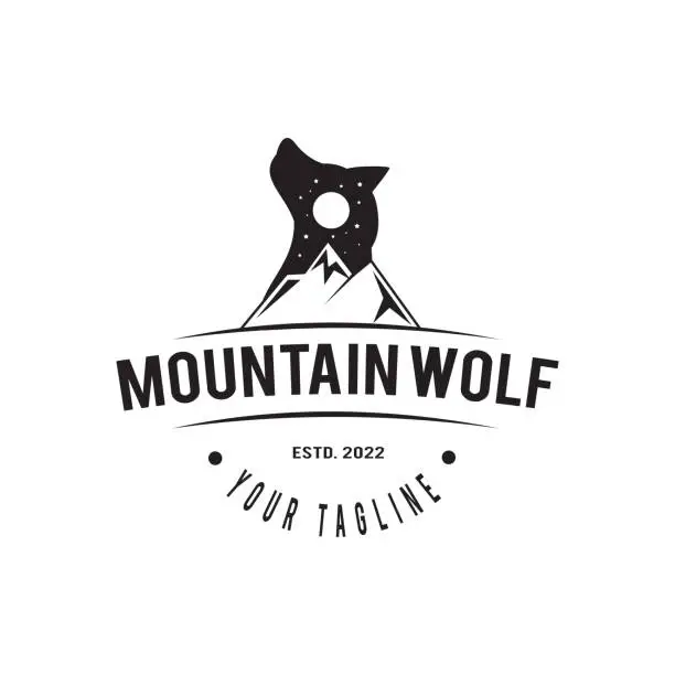 Vector illustration of Wild nature wolf mountain silhouette logo design, wolf vector illustration