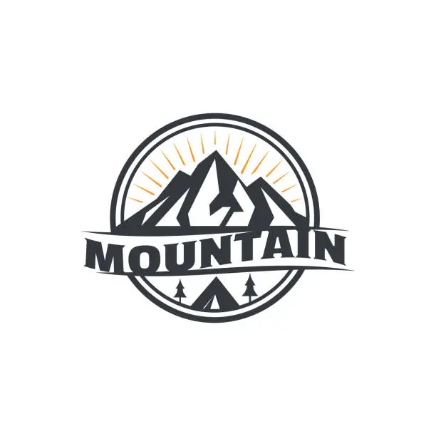 Vector illustration of Mountain, adventure and sunshine logo design inspiration for Adventure Travel, camping