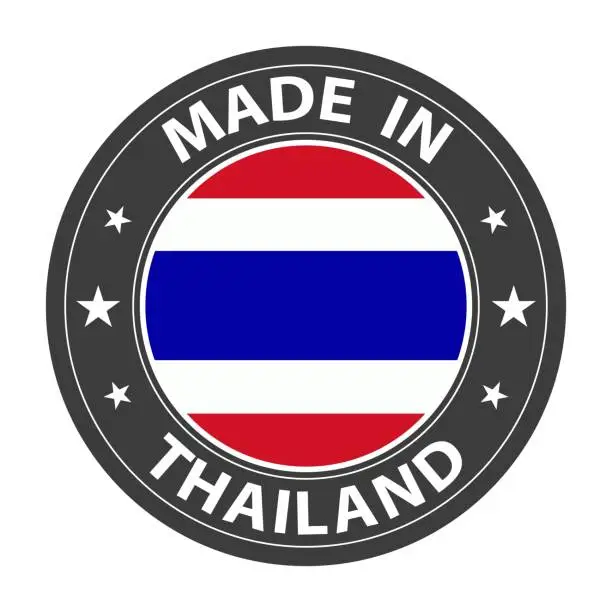 Vector illustration of Made in Thailand badge vector. Sticker with stars and national flag. Sign isolated on white background.