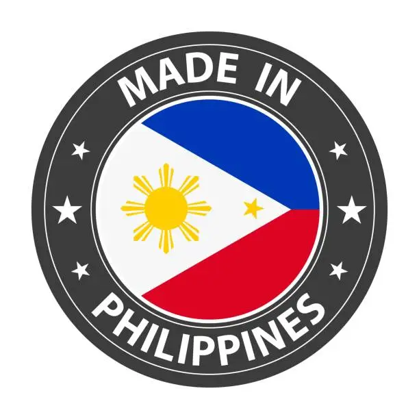 Vector illustration of Made in Philippines badge vector. Sticker with stars and national flag. Sign isolated on white background.