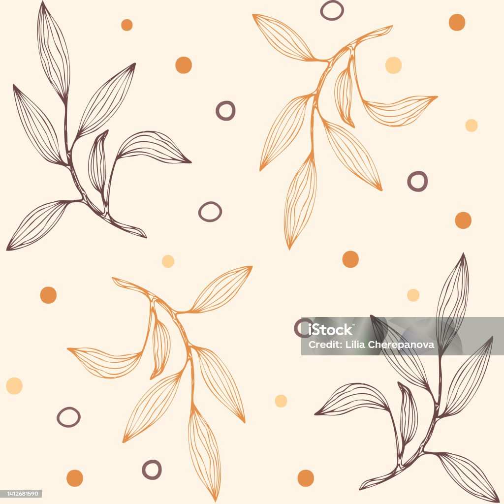 Twigs Pattern Seamless Pattern With Elements Of Twigs With Leaves The Pattern Is Made ...