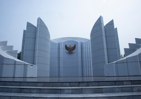 Bandung, Indonesia - July 30, 2022: The West Java People's Struggle Monument (Monumen Perjuangan) with the symbol of Garuda Indonesia, used to commemorate the moments of the struggle of the people of West Java during the independence period