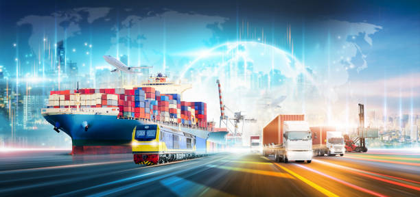 istock Global business logistics technology network distribution on world map background, Smart logistics import export and transportation industrial concept of container cargo freight ship, Truck on highway 1412684088