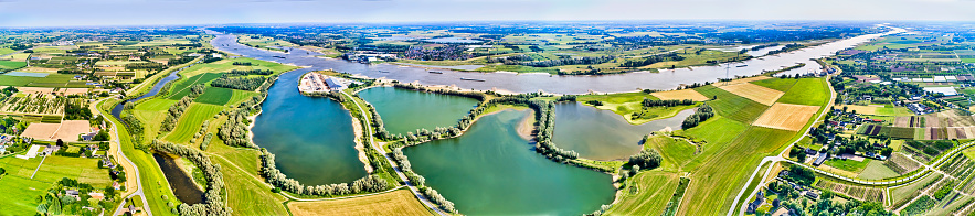 drone shot of the river Maas with floodplain.