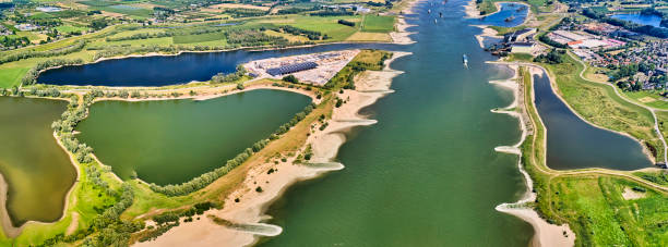 istock drone shot of the river Maas with floodplain. 1412686298