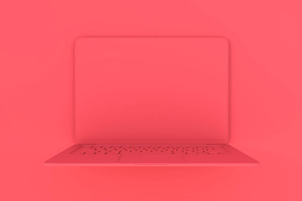 istock Abstract image of seamless red laptop background. Design and device concept. Mock up, 3D Rendering. 1412686316