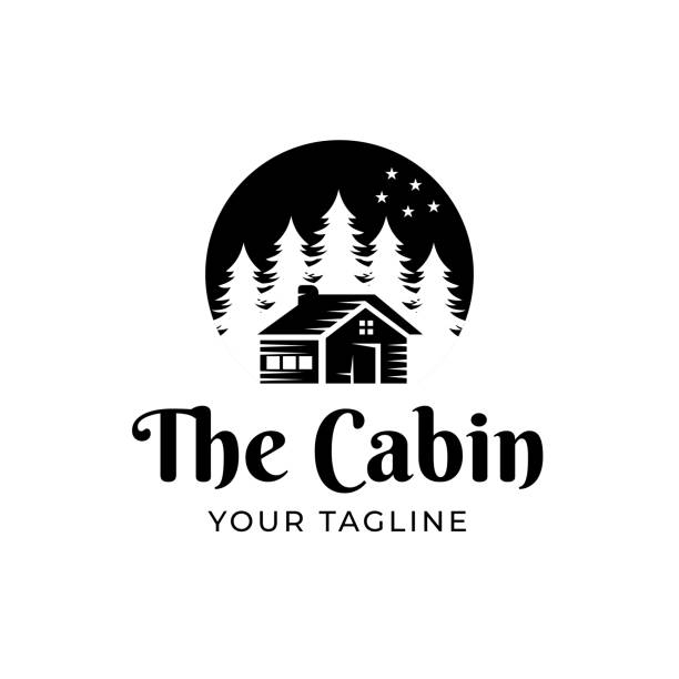 Premium log cabin and pine forest design logo on vintage white background Premium log cabin and pine forest design logo on vintage white background log cabin vector stock illustrations