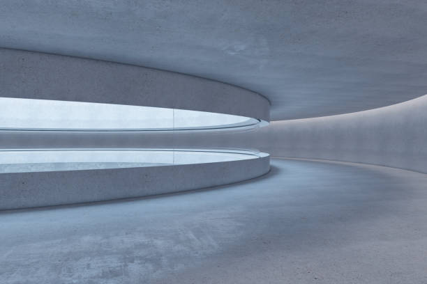 istock Modern futuristic light white round cylindrical interior with structure curve. 3D Rendering. 1412689082