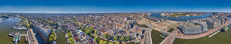 Netherlands, Amsterdam - 13-06-2022: view from high above on the city of Amsterdam.
