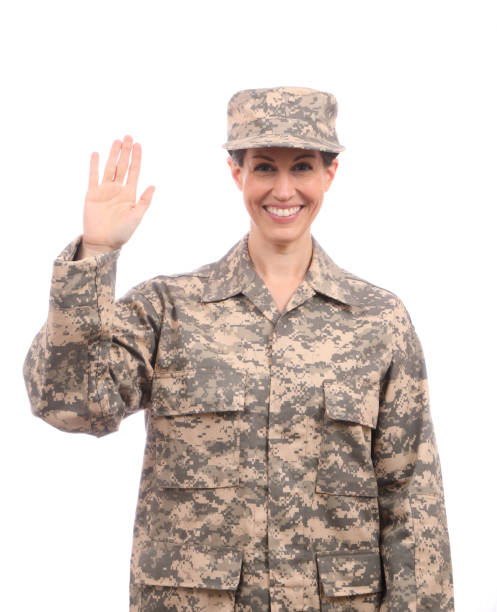 istock Military Woman on White Background Pledges Oath Hat 1412692092