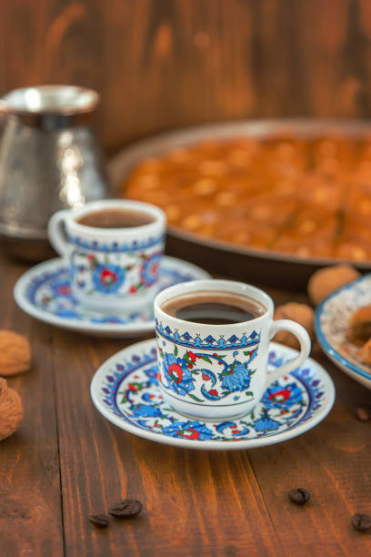 istock Baklava on the table and Turkish coffee. Selective focus. 1412696674