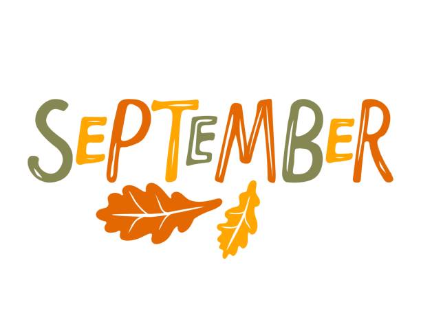 Hand drawn lettering word September. Text with oak leaves. Month September. Festive autumn banner, border, Card, t-shirt design, invitation. Autumn decorative element with leaves. Autumn background. Hand drawn lettering word September. Text with oak leaves. Month September. Festive autumn banner, border, Card, t-shirt design, invitation. Autumn decorative element with leaves. Autumn background september stock illustrations