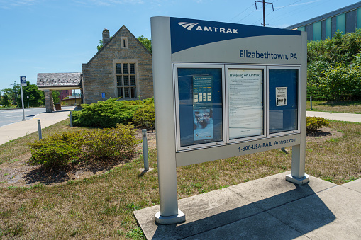 Elizabethtown, PA, USA  July 30, 2022: The Elizabethtown Train Station is served by Amtrak passenger service from Harrisburg and Philadelphia.