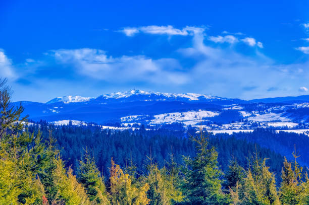 istock View over landscape covered with snow. 1412709810