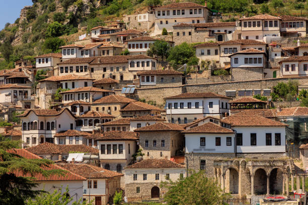 Berati, Old town typical buildings  in Albania, Balkans