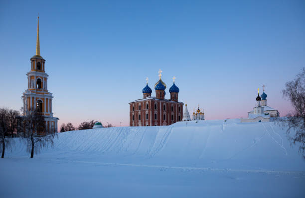 Image of the evening Assumption Cathedral in winter in Ryazan, Russia