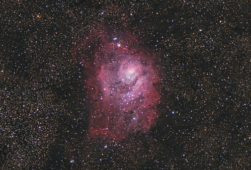 The Lagoon Nebula , Messier 8 or NGC 6523, is a giant interstellar cloud in the constellation Sagittarius