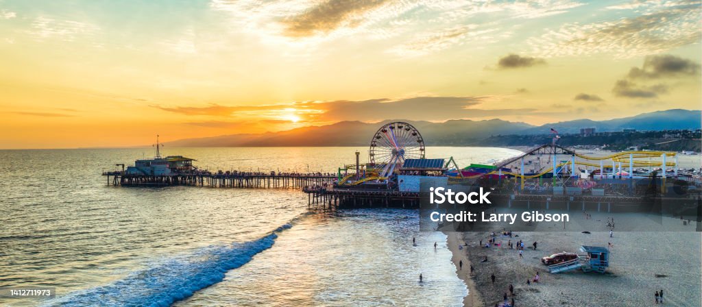 Santa Monica beach sunset California Santa Monica Stock Photo