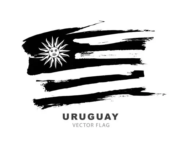 Vector illustration of Flag of Uruguay. Black brush strokes, hand-drawn. Vector illustration isolated on white background.