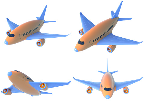 set of cartoon 3d airplanes isolated on white